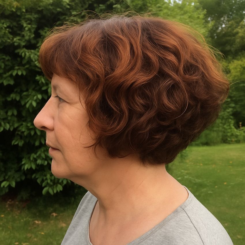 Carre plongeant court boucle auburn