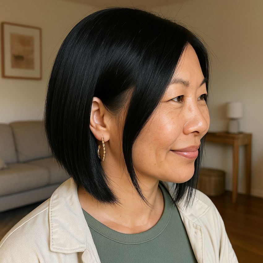 Carré plongeant long cheveux épais - Dégradé marqué