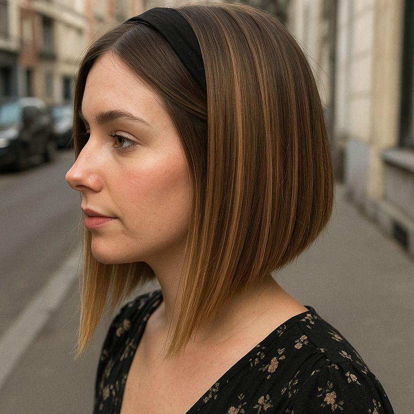 Carré plongeant long cheveux fins - Dégradé subtil