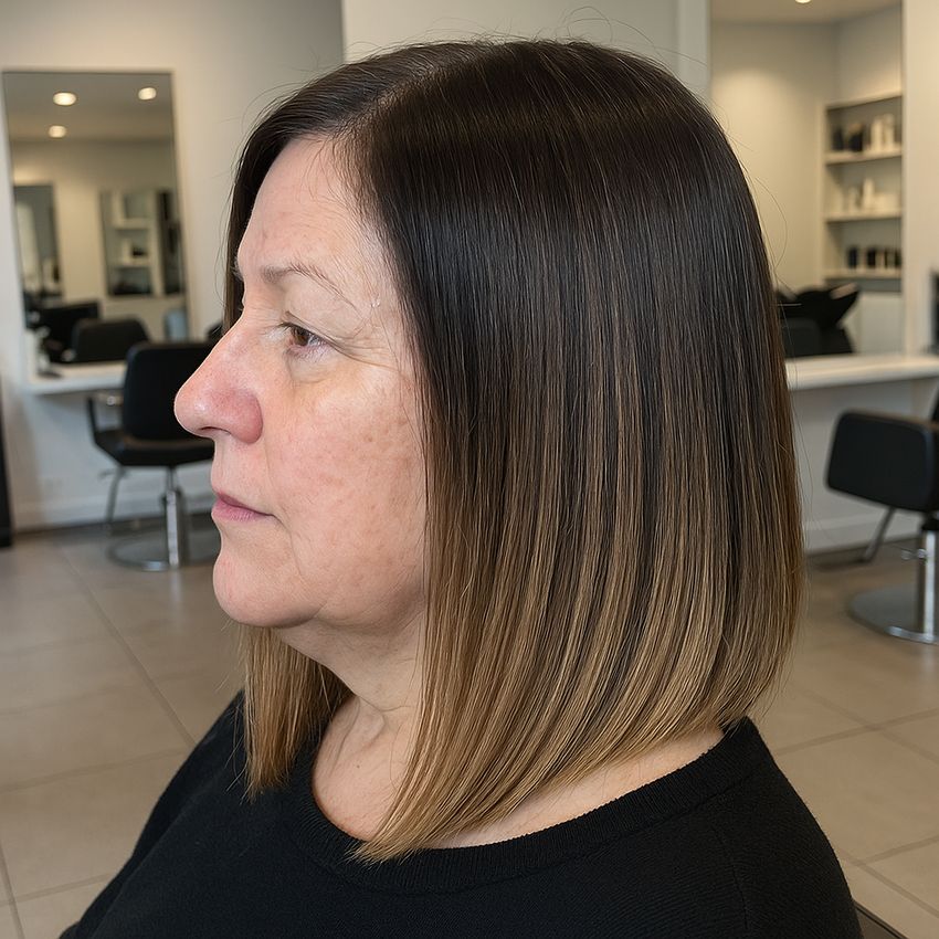 Carre plongeant long lisse sleek ombre hair-Visage rond (1)