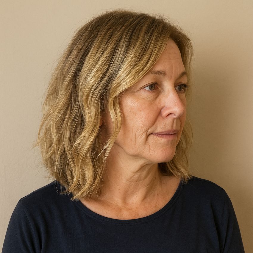 Carre plongeant long wavy meches blondes-Visage en cœur
