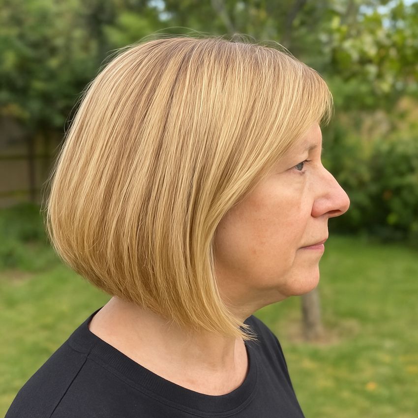 Carre plongeant mi-long lisse naturel blond dore