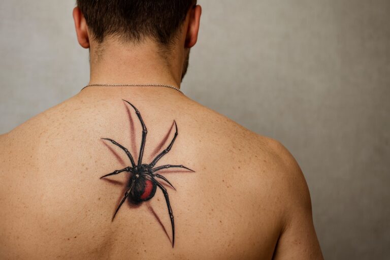 Tatouage araignée dans le dos d'un homme