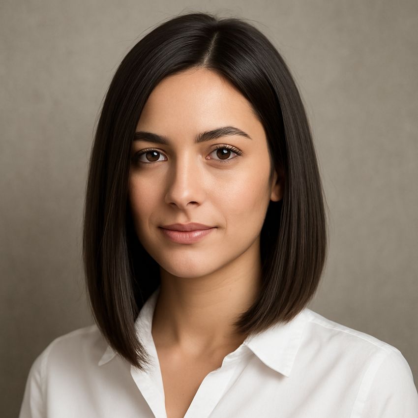 coupe de cheveux carré plongeant long sur brune