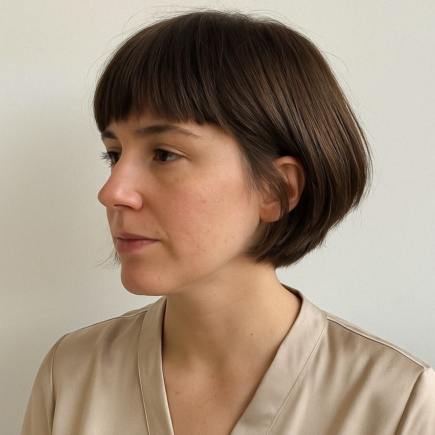 coupe cheveux carré plongeant court avec frange chic femme 30 ans