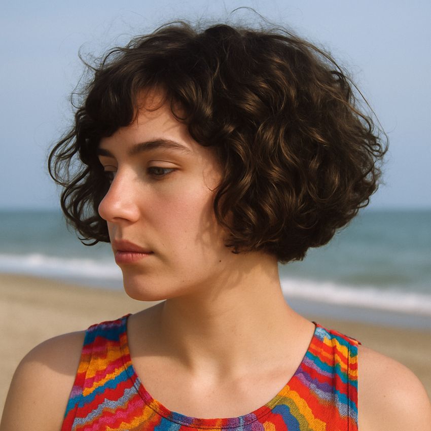 coupe cheveux carré plongeant court bouclé naturel femme 20 ans