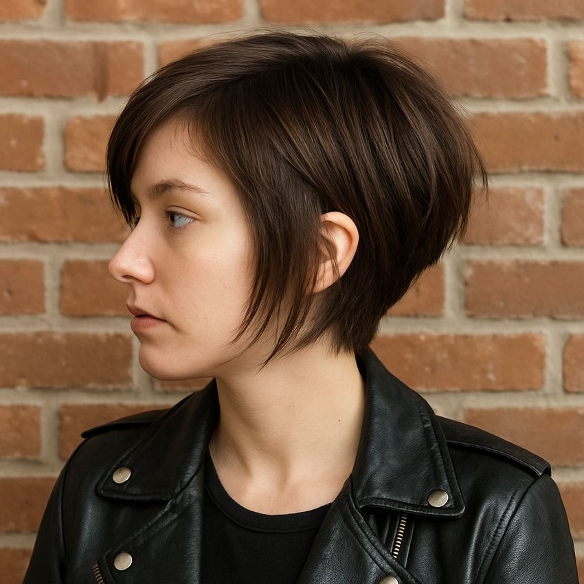 coupe cheveux carré plongeant court effilé femme 20 ans rock