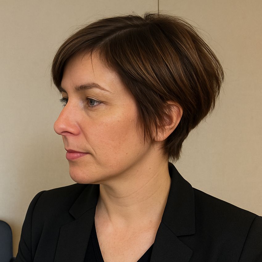 coupe cheveux carré plongeant court effilé look moderne 40 ans