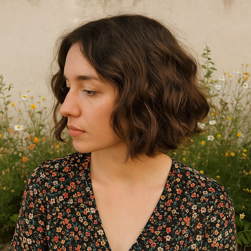 coupe cheveux carré plongeant court ondulé naturel femme 20 ans bohème