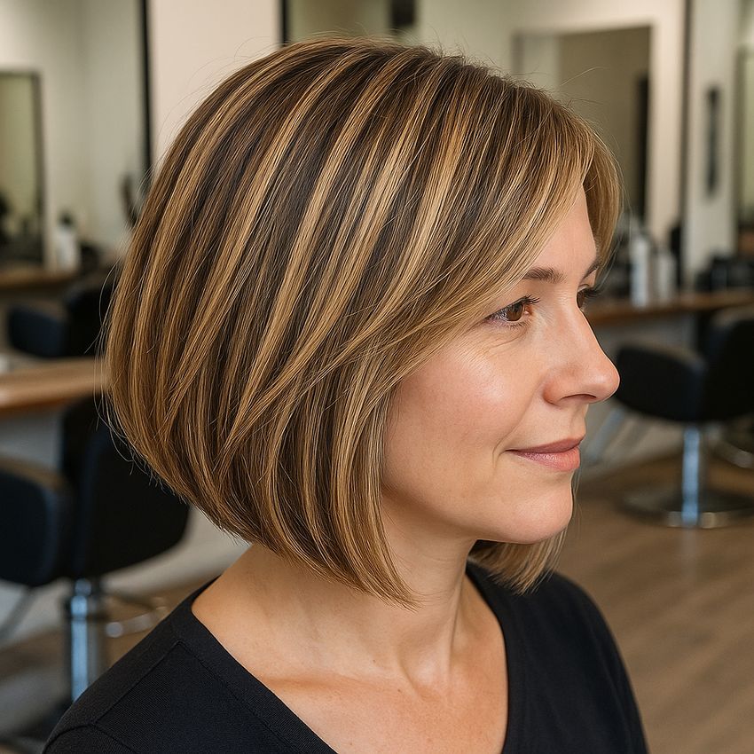 coupe cheveux carré plongeant dégradé avec des meches