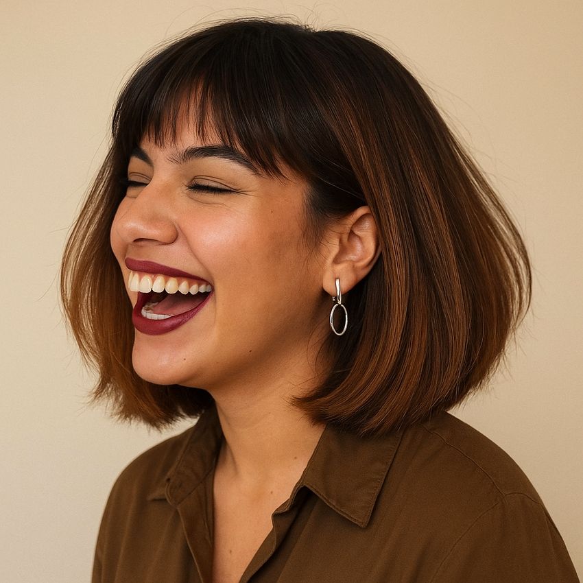 coupe cheveux carré plongeant mi long frange effilée