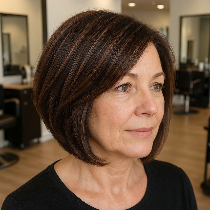 coupe de cheveux carré plongeant brune femme 50 ans