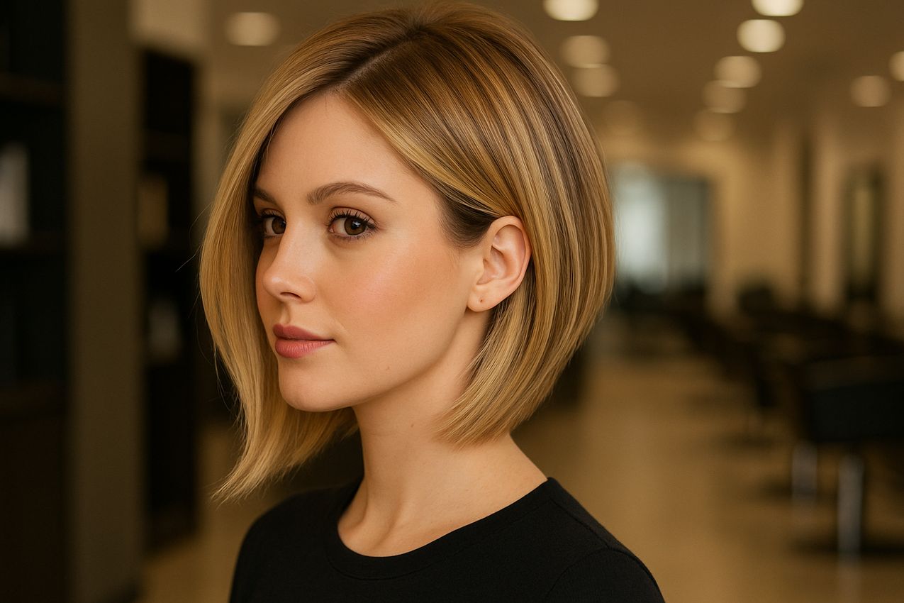 jeune femme blonde carré plongeant dégradé