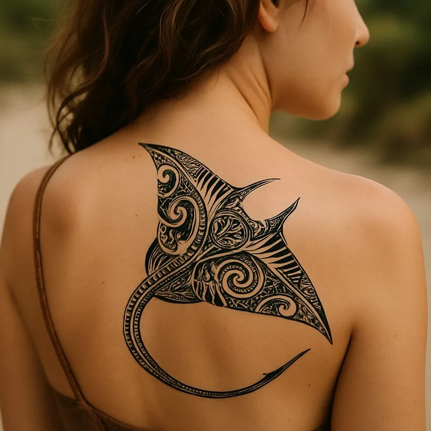 raie manta style polynésien dans le dos