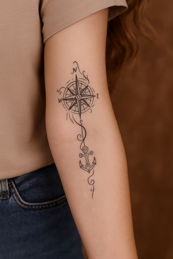 tatouage ancre sur le bras d'une femme