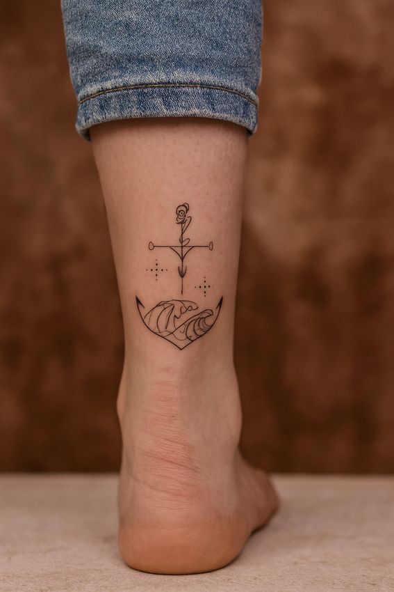tatouage ancre sur le mollet d'une femme