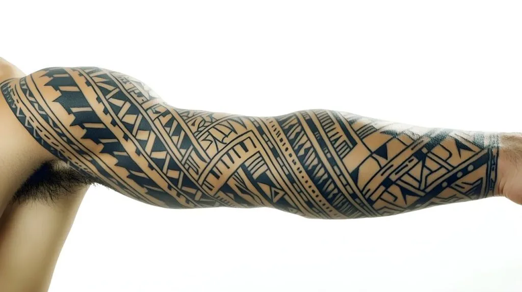 tatouage polynesien bras complet d'un homme