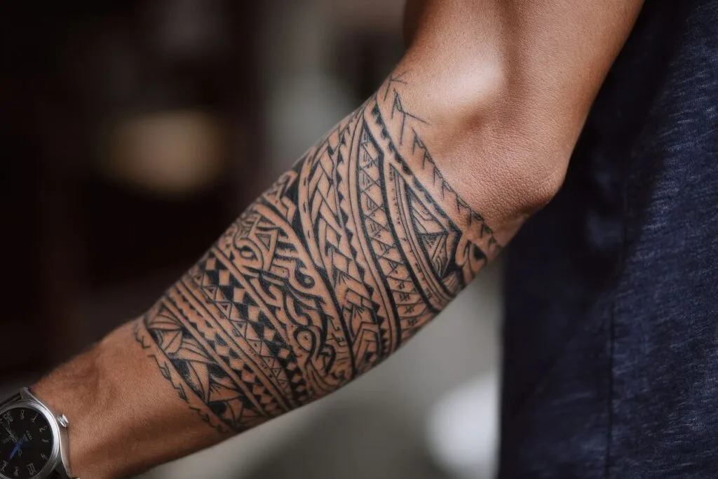 tatouage polynesien avant bras homme