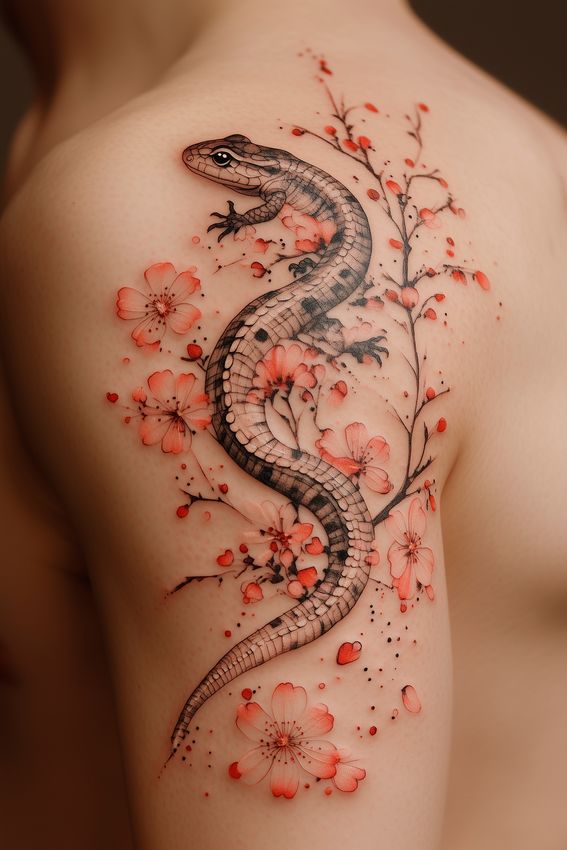 tatouage salamandre sur l'épaule