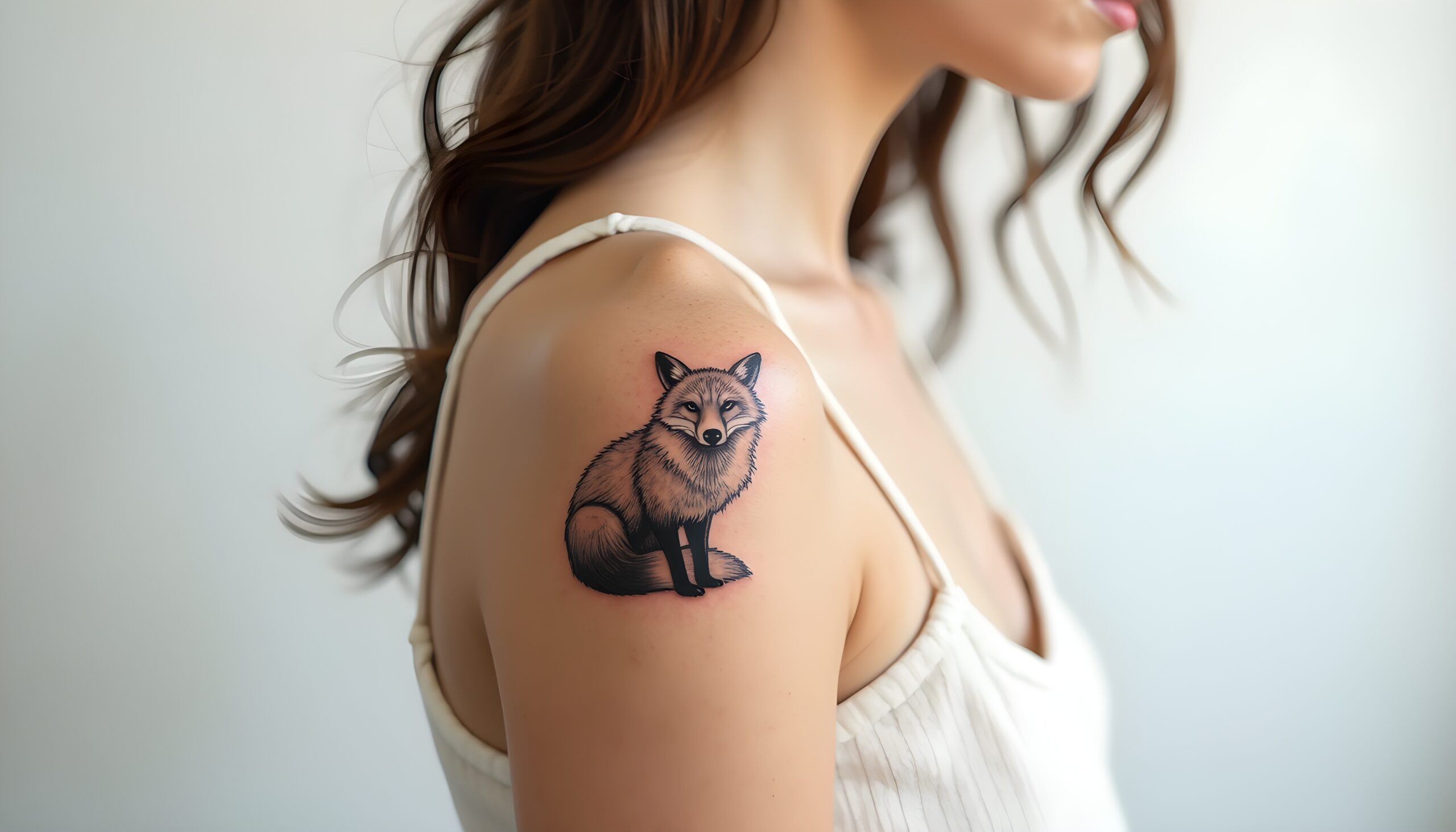 Tatouage de renard sur l'épaule d'une femme